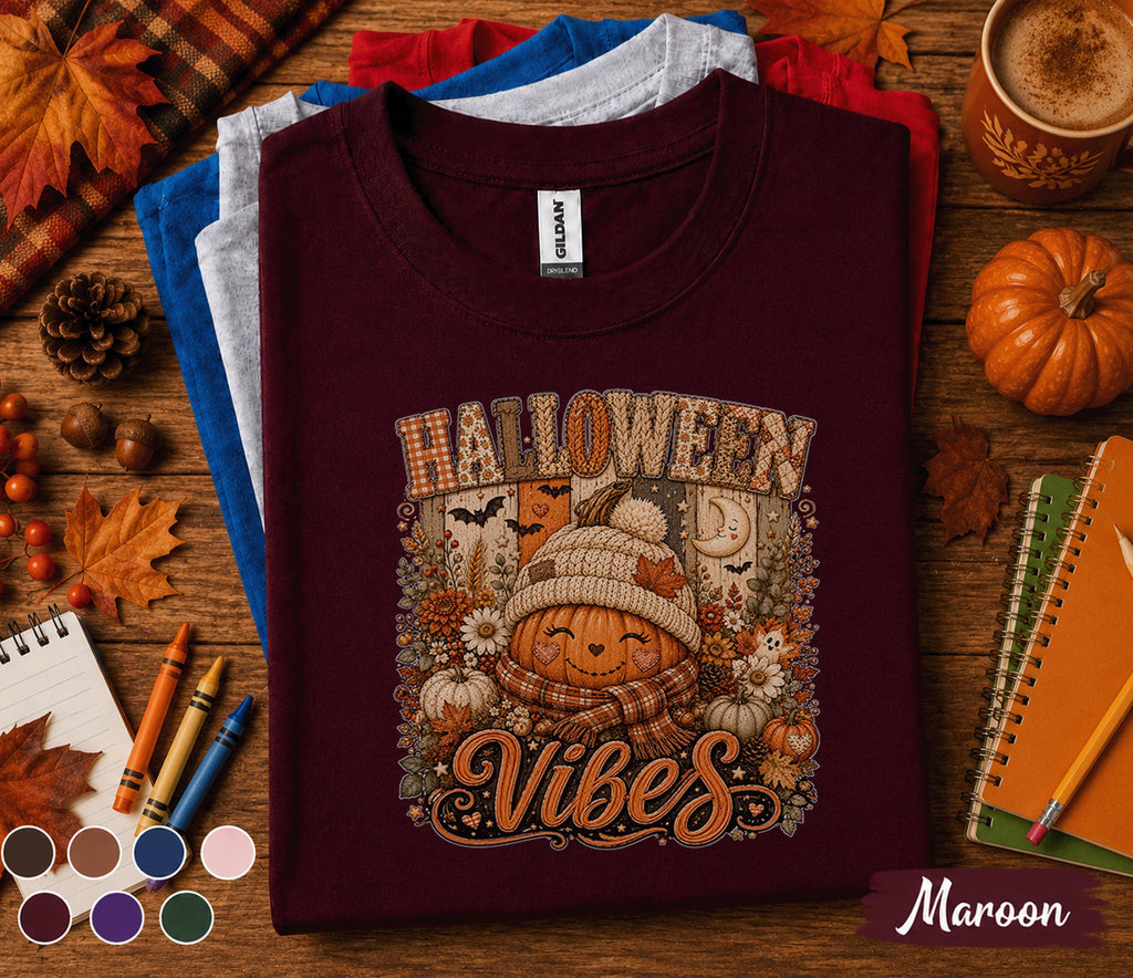 Halloween Vibes Shirt, Cute Pumpkin Ghost Tee, Spooky Season Fall Shirt, Cozy Autumn Pumpkin Shirt, Funny Halloween Sweatshirt Gift Women