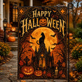 Black Cat Halloween Garden Flag, Gothic Full Moon Yard Decor