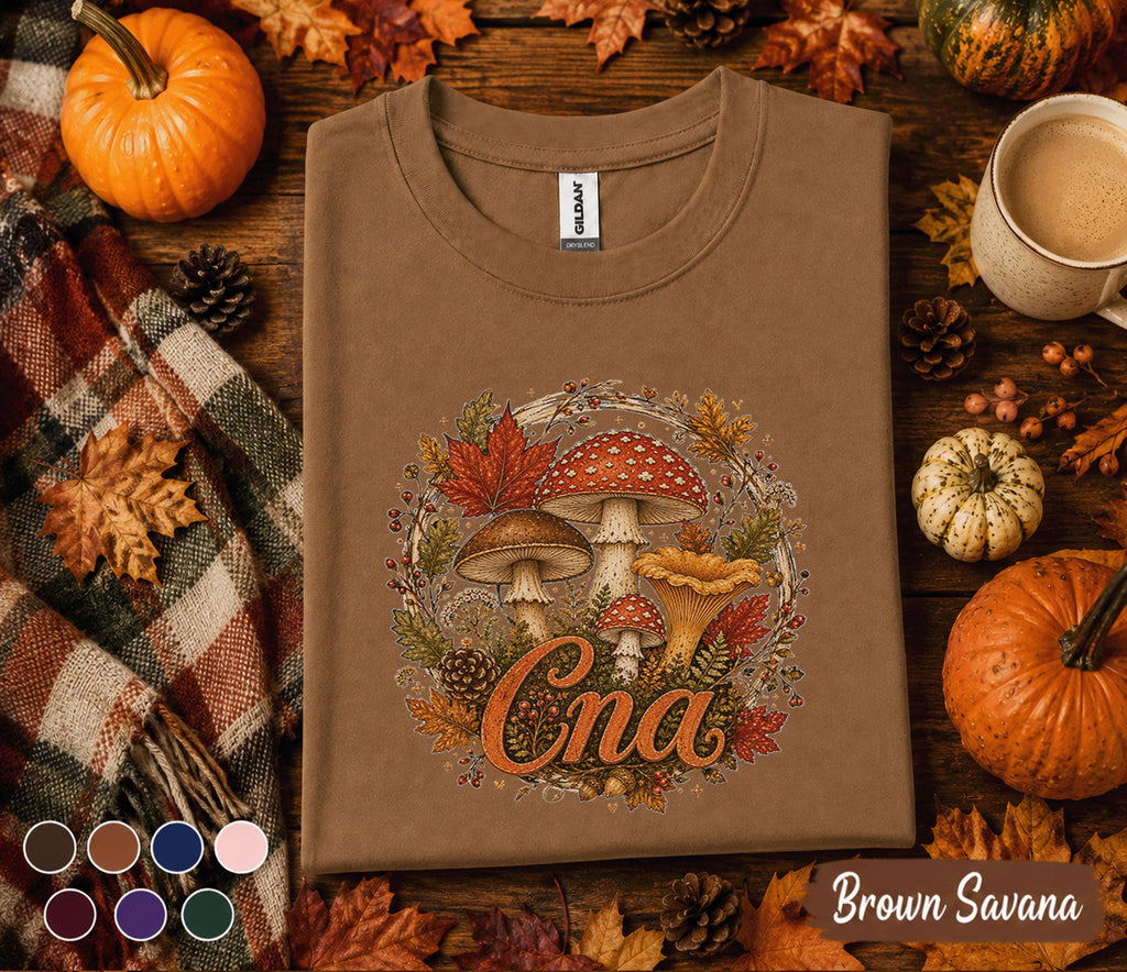 CNA Fall Shirt, Autumn CNA Mushroom Shirt, Certified Nursing Assistant Tee, Healthcare Worker Gift, Cozy Medical Staff Sweatshirt