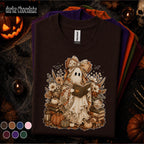 Cozy Reading Ghost Halloween Shirt, Book Lover Tee, Cottagecore Spooky Season Shirt, Cute Fall Reader Librarian Teacher Gift
