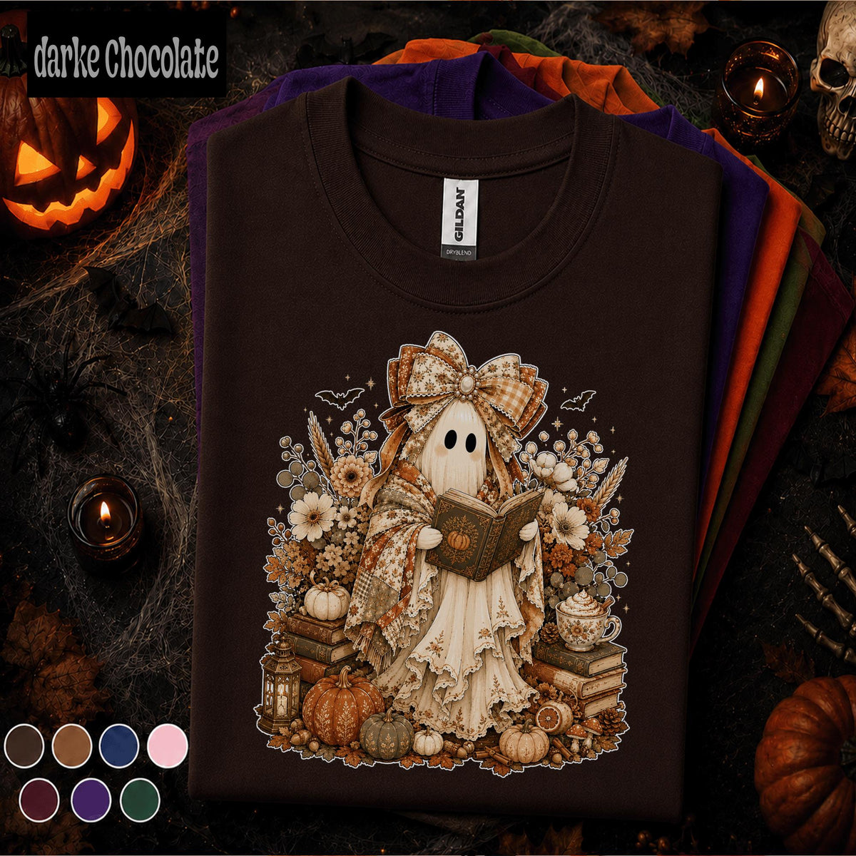 Cozy Reading Ghost Halloween Shirt, Book Lover Tee, Cottagecore Spooky Season Shirt, Cute Fall Reader Librarian Teacher Gift
