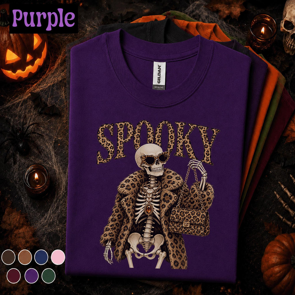Spooky Skeleton Halloween Shirt, Leopard Print Skeleton Tee, Fashion Halloween, Glam Spooky Season Shirt, Skeleton Lover Gift