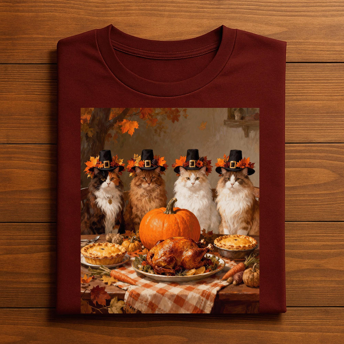 Thanksgiving Cats Dinner Feast Vintage Fall Men Women Kids, Funny Thanksgiving Cat Pilgrim Dinner Shirt