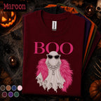 Boo Ghost Halloween Shirt, Pink Glam Ghost Tee, Girly Spooky Season Shirt, Rhinestone Fashion Ghost, Cute Halloween Gift for Women