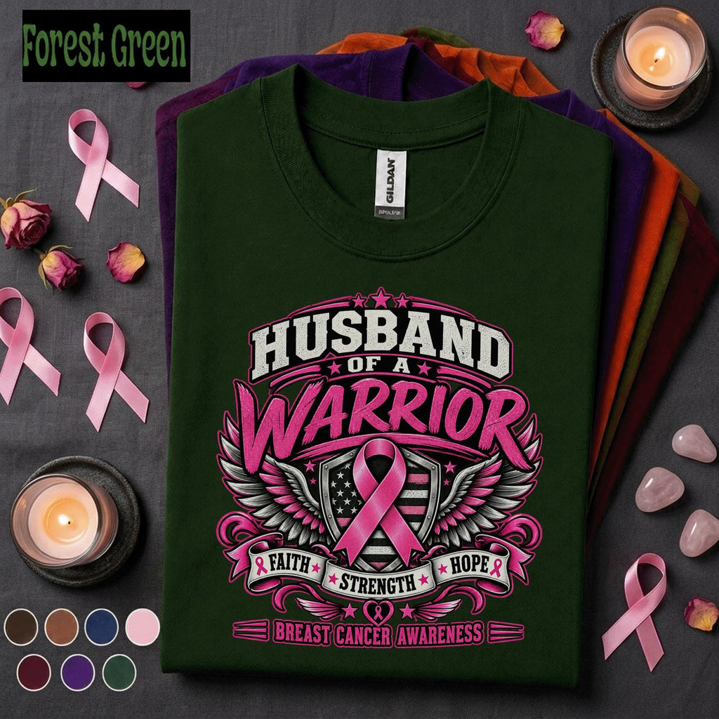Husband of a Warrior Breast Cancer Awareness Shirt, Pink Ribbon Support Tee, Faith Strength Hope Shirt, Breast Cancer Fighter Husband Gift