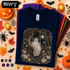 Boho Ghost Halloween Shirt, Crescent Moon Swing Tee, Whimsical Spooky Forest Shirt, Cottagecore Halloween Gift for Women