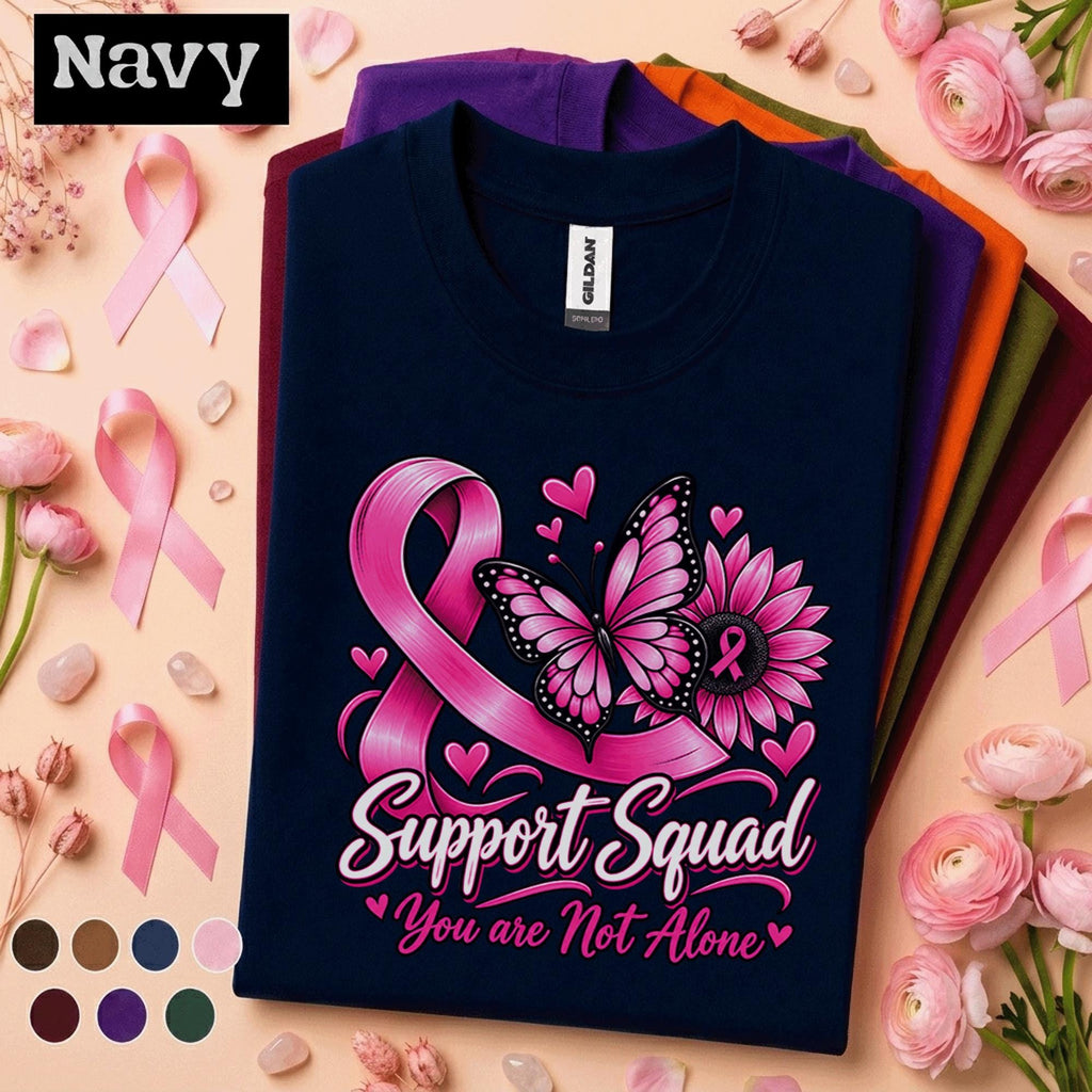 Breast Cancer Awareness Shirt, Support Squad Pink Ribbon Tee, You Are Not Alone Shirt, Butterfly Cancer Fighter Support Gift for Women