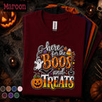Here for the Boos and Treats Halloween Shirt, Cute Ghost Pumpkin Tee, Candy Corn Spooky Season Shirt, Funny Halloween Party Gift Tee