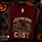 Just One More Cast Halloween Fishing Shirt, Skeleton Fisherman Tee, Spooky Angler Gift, Pumpkin Lure Fishing Tee, Funny Fall Fishing Shirt