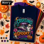 Cruising Into Spooky Season Shirt, Halloween Cruise Vacation Tee, Ghost Pumpkin Cruise Ship Shirt, Tropical Halloween Group Trip Gift