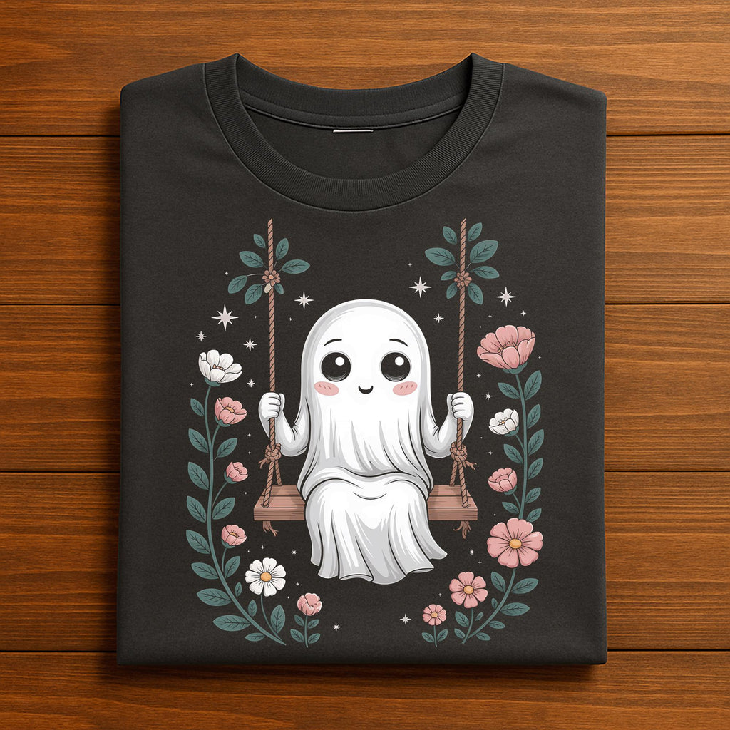 Cute Ghost Swing Shirt, Floral Spooky Halloween Spirit Tee