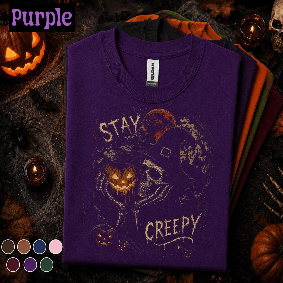 Stay Creepy Halloween Shirt, Skeleton Witch Pumpkin Tee, Gothic Horror T Shirt, Spooky Season, Dark Halloween Gift for Adults
