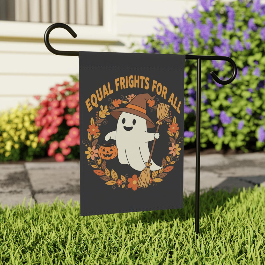 Equal Frights Halloween Garden Flag: Ghost, Pumpkin, Equality Message - Autumn Decor, Equal Frights Halloween Garden Flag