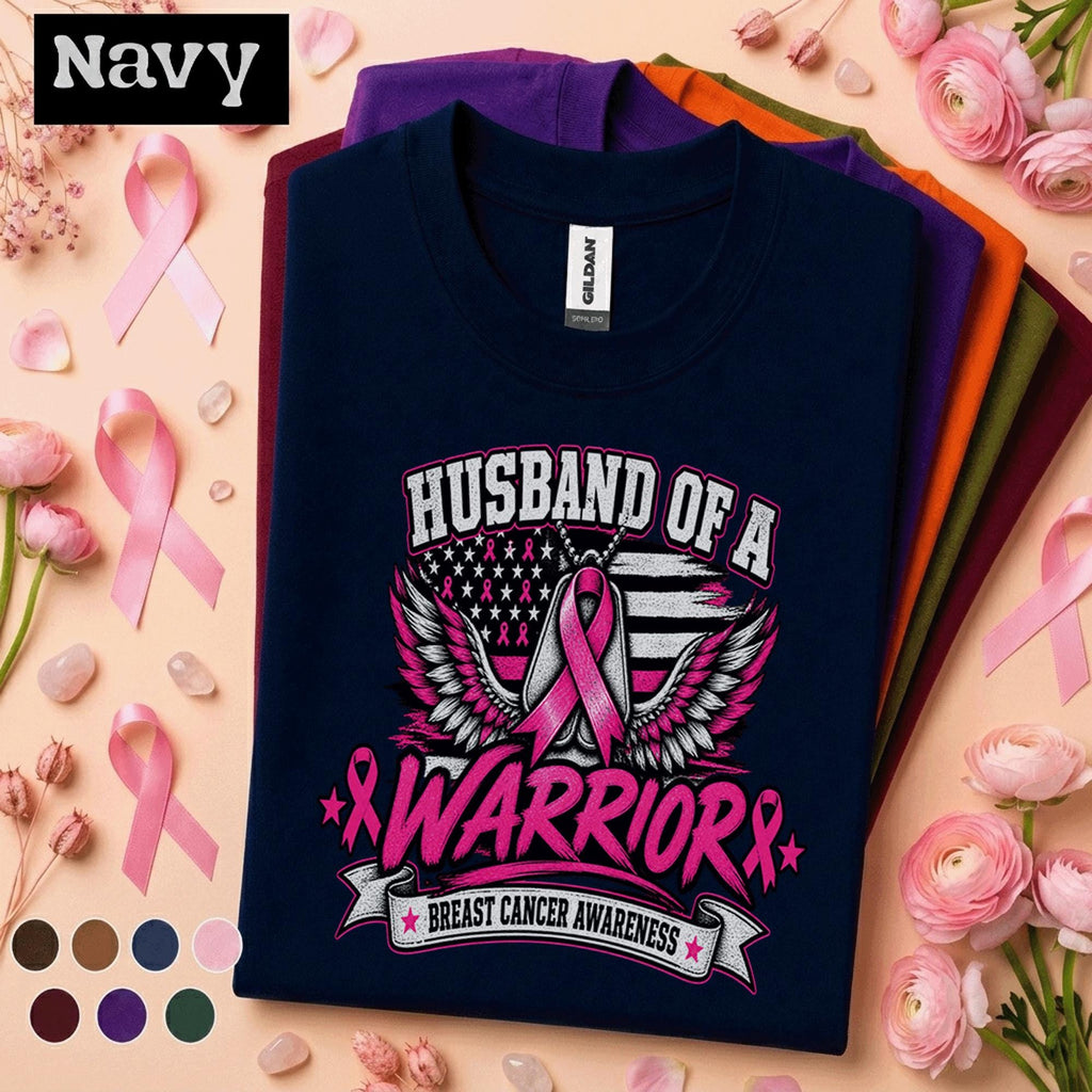 Husband of a Breast Cancer Warrior Shirt, Pink Ribbon Awareness Tee, Supportive Husband Gift, Breast Cancer Fighter Family Support Shirt