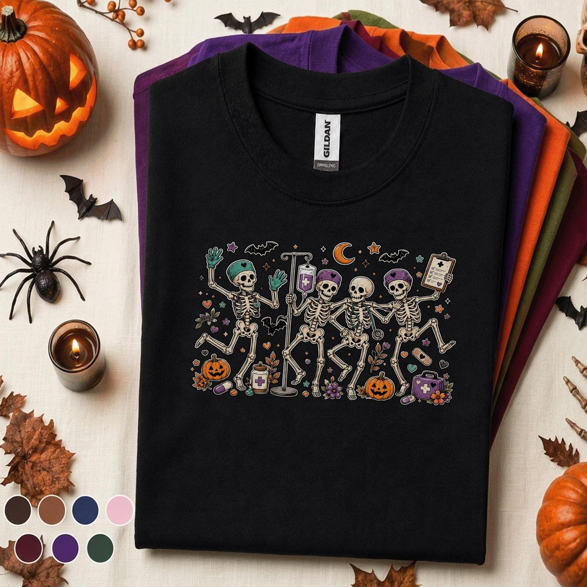Halloween Nurse Shirt, Dancing Skeleton Nurses Tee