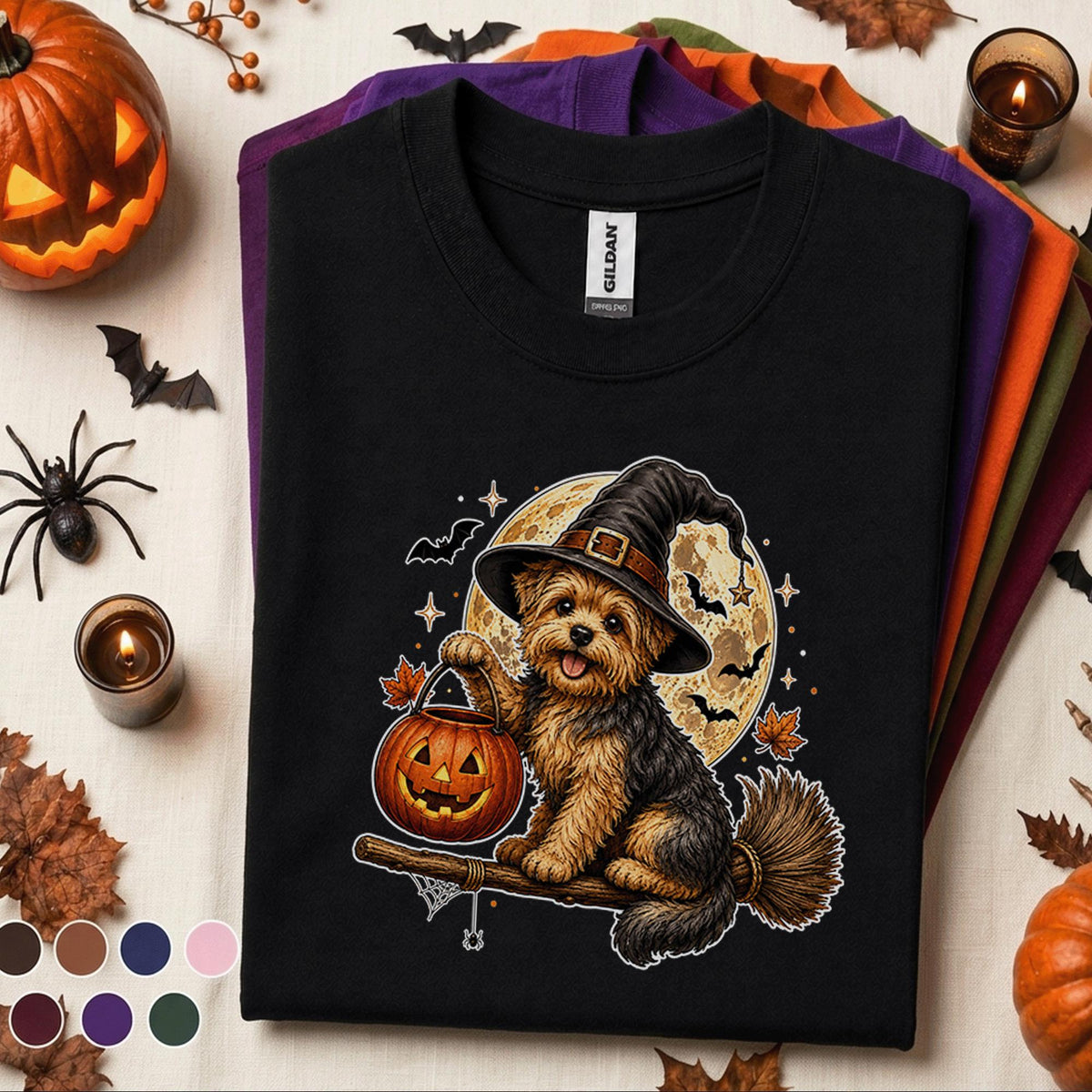Yorkie Halloween Shirt, Witch Dog Pumpkin Tee
