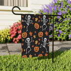 Skeleton Flag Garden, Pumpkin Halloween Decor, Ghoulish Garden Banner, Halloween Garden Flagr, Whimsical Outdoor Decor, Spooky Home Accent