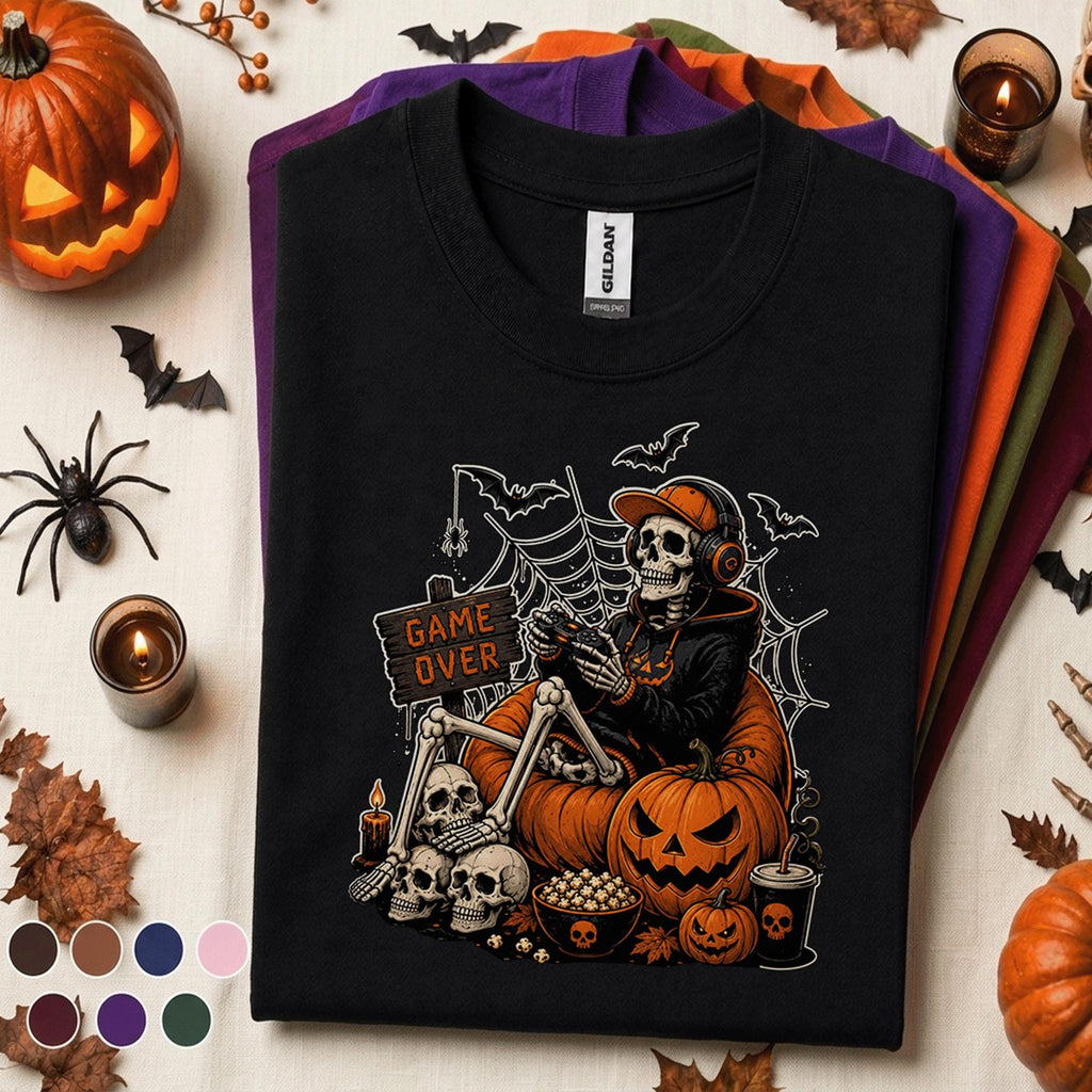 Halloween Gamer Shirt, Game Over Skeleton Tee