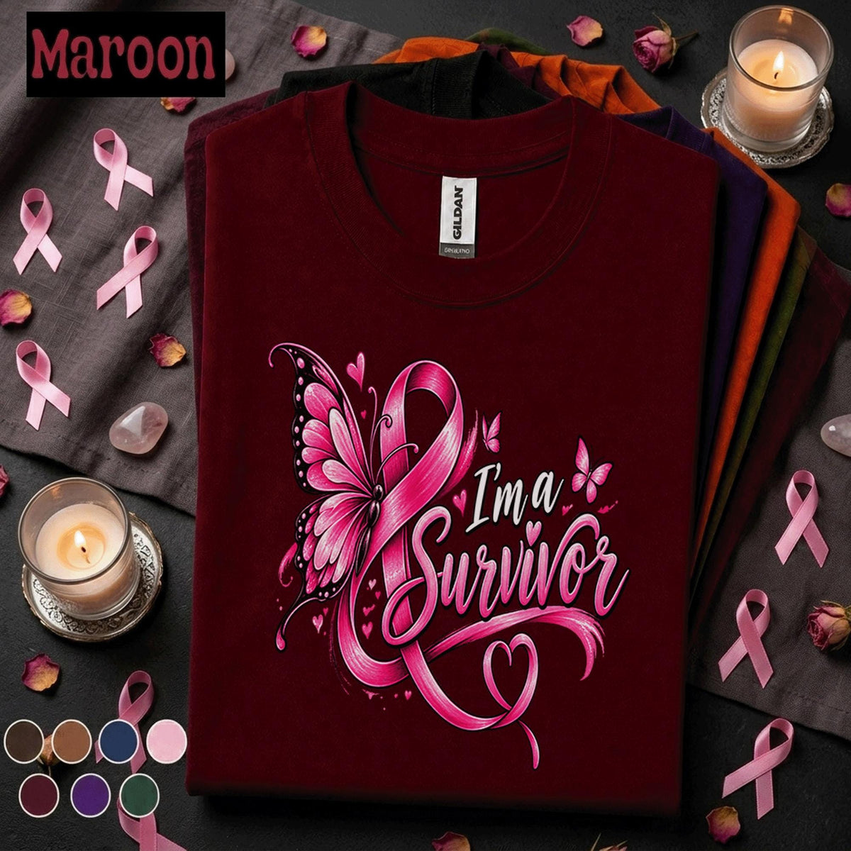 Breast Cancer Survivor Shirt, I'm a Survivor Pink Ribbon Tee, Butterfly Awareness Shirt, Inspirational Warrior Gift for Women Pink October