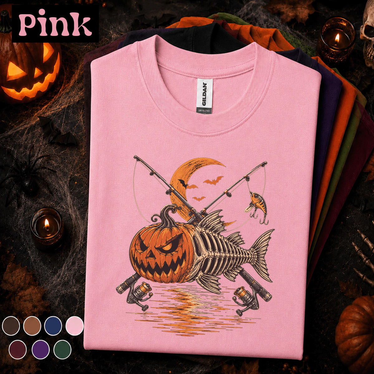 Halloween Fishing Shirt, Pumpkin Fish Skeleton Tee, Spooky Fisherman Shirt, Jack O Lantern Fishing Gift, Angler Halloween Tee