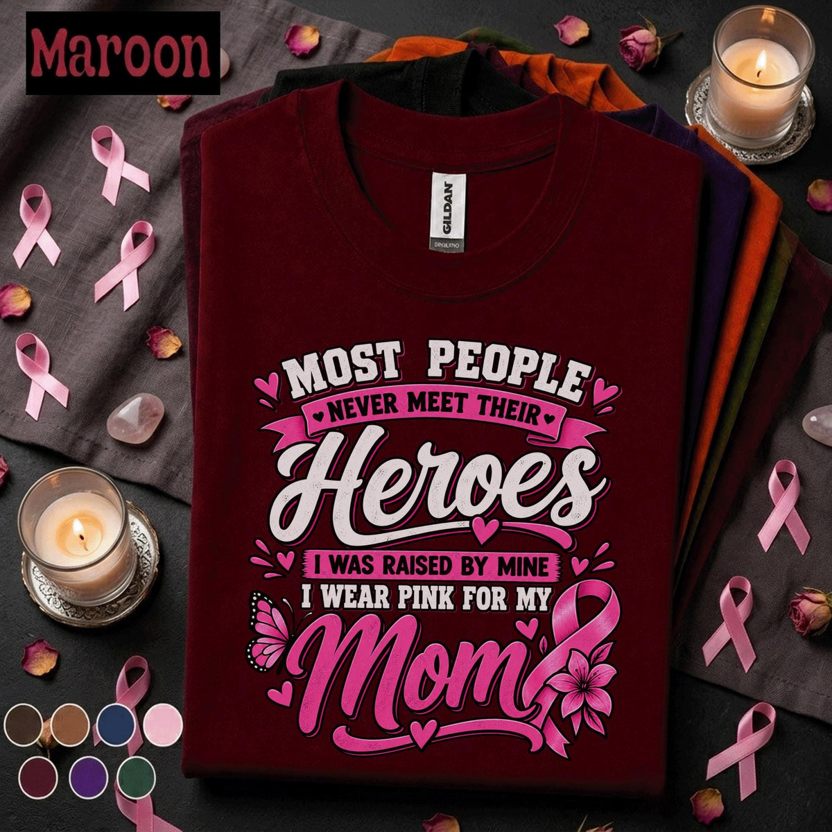 Breast Cancer Awareness Shirt, I Wear Pink for My Mom Tee, Mom Hero Pink Ribbon Shirt, Breast Cancer Support Gift for Daughter Women