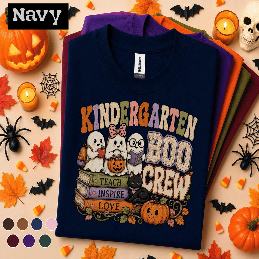 Kindergarten Boo Crew Halloween Shirt, Cute Ghost Teacher Tee, Preschool Fall Shirt, Spooky Classroom Gift, Halloween Teacher Team Tee