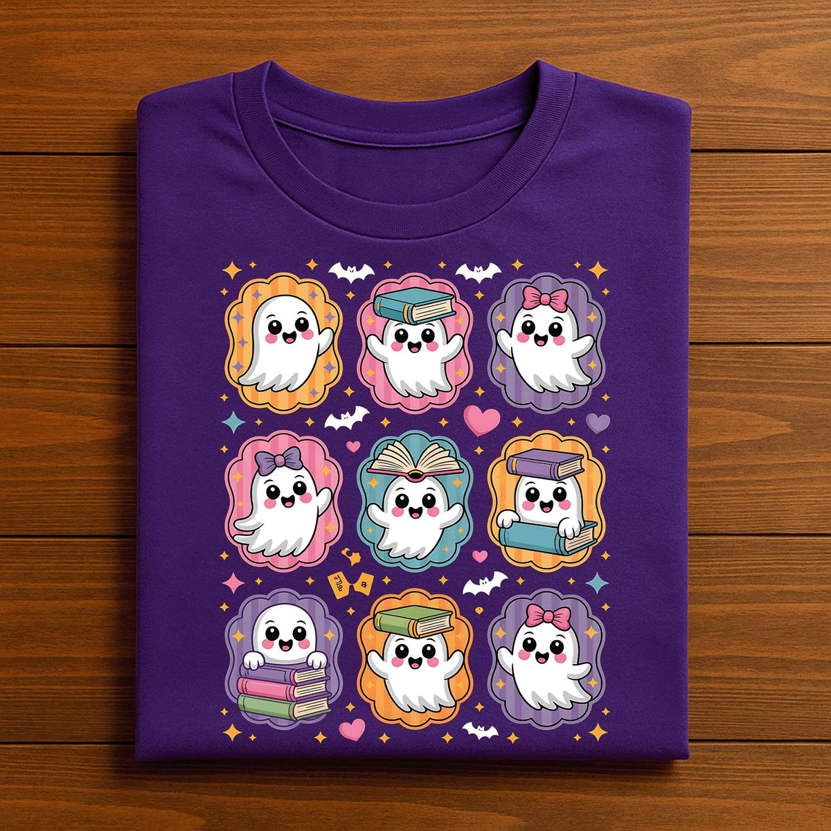 Kawaii Ghost Reading Books Shirt, Teacher Librarian Halloween Gift