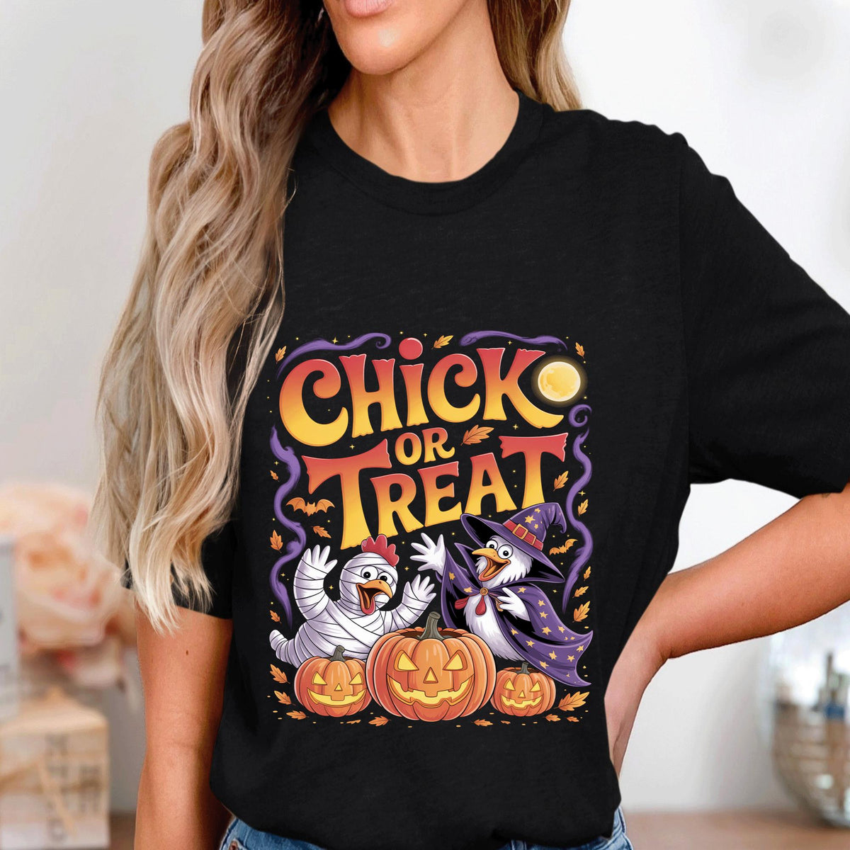 Chick or Treat Halloween Chicken Shirt, Funny Poultry Lover Tee, Spooky Hen Costume Sweatshirt, Chicken Farmer Halloween Party Gift Shirt