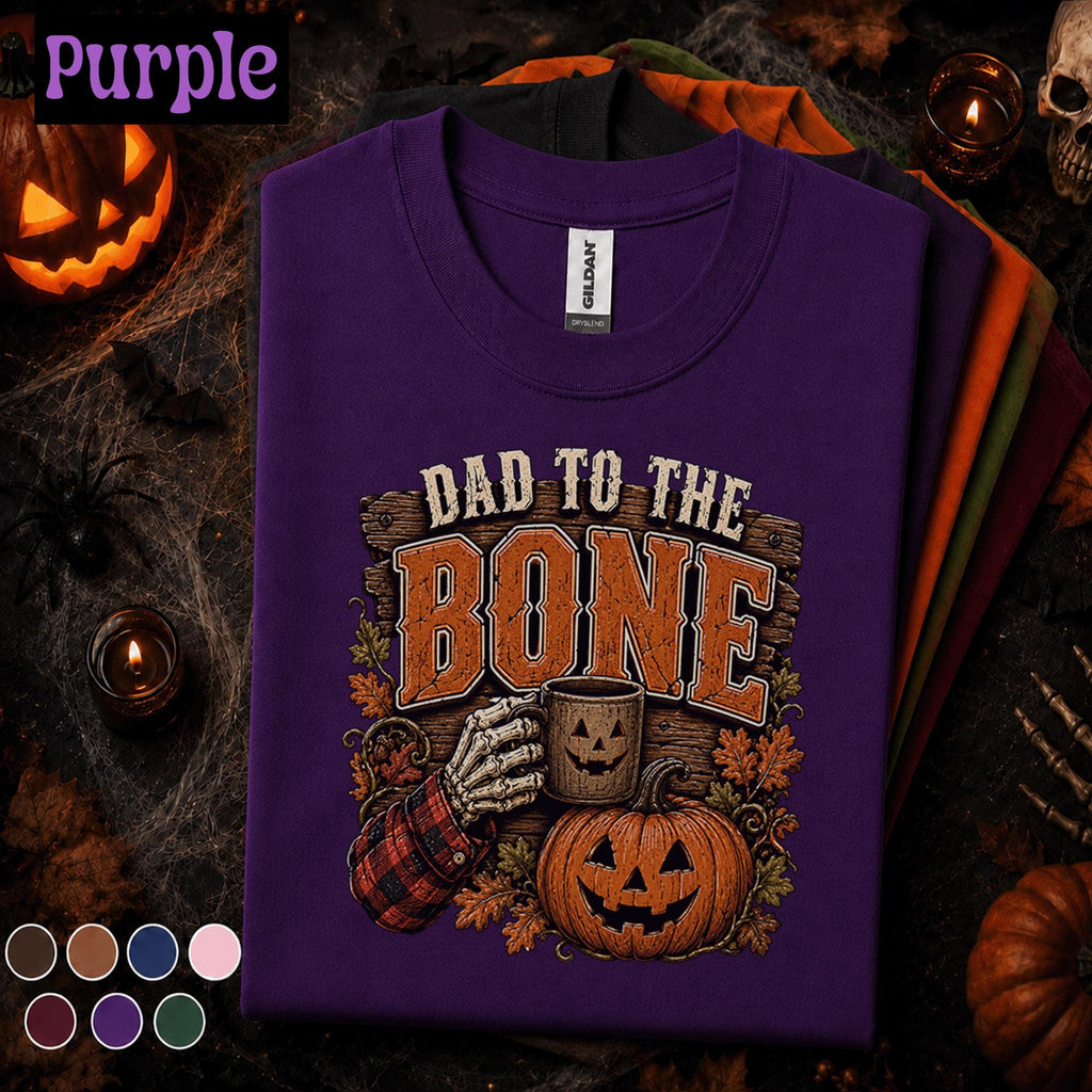 Dad to the Bone Halloween Shirt, Funny Skeleton Dad Tee, Pumpkin Coffee Spooky Father Gift, Vintage Fall Dad Joke Shirt Grandpa