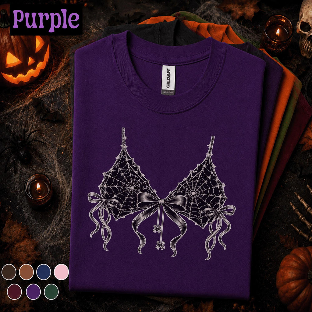 Spider Web Bow Halloween Shirt, Gothic Coquette T Shirt, Spooky Lingerie Tee, Witchy Aesthetic Top, Halloween Gift for Her