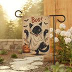 Black Cat Ghost Halloween Garden Flag, Cute Boo Yard Decor, Funny Cat Costume Flag, Pumpkin Spooky Outdoor Porch Garden Decoration