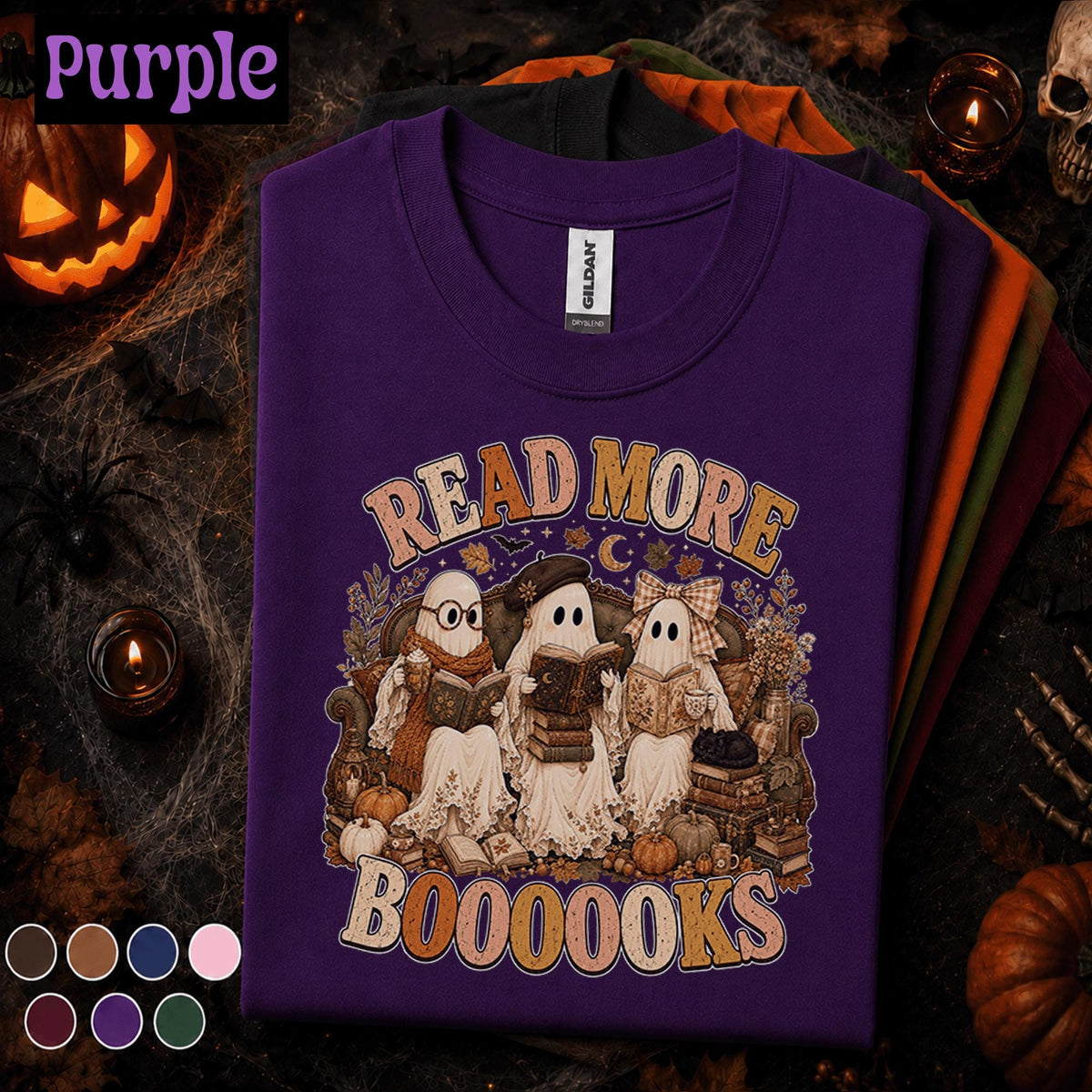 Read More Boooooks Halloween Shirt, Cute Reading Ghost Teacher Tee, Book Lover Spooky Season Shirt, Cozy Fall Librarian Gift Tee