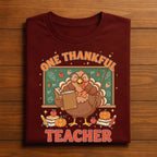 One Thankful Teacher Thanksgiving Shirt Autumn Pumpkin Leaves Cute Fall Outfit Tee, Gift Teacher Thanksgiving Sweatshirt