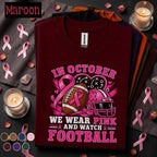 Breast Cancer Awareness Football Shirt, In October We Wear Pink Tee, Football Mom Pink Ribbon Shirt, Game Day Support Squad Gift Women