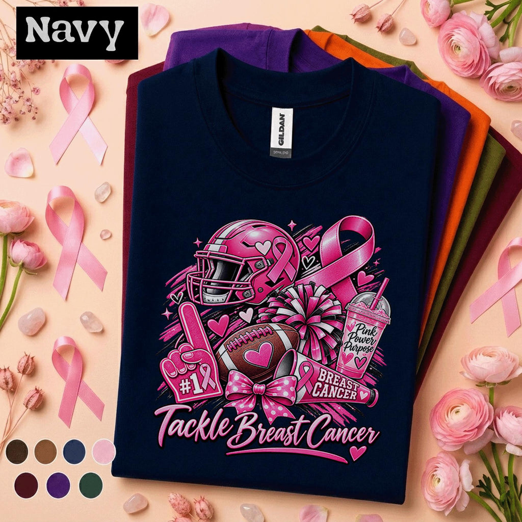 Breast Cancer Awareness Football Shirt, Tackle Breast Cancer Tee, Pink Ribbon Game Day Shirt, Football Mom Support Team Pink October Gift