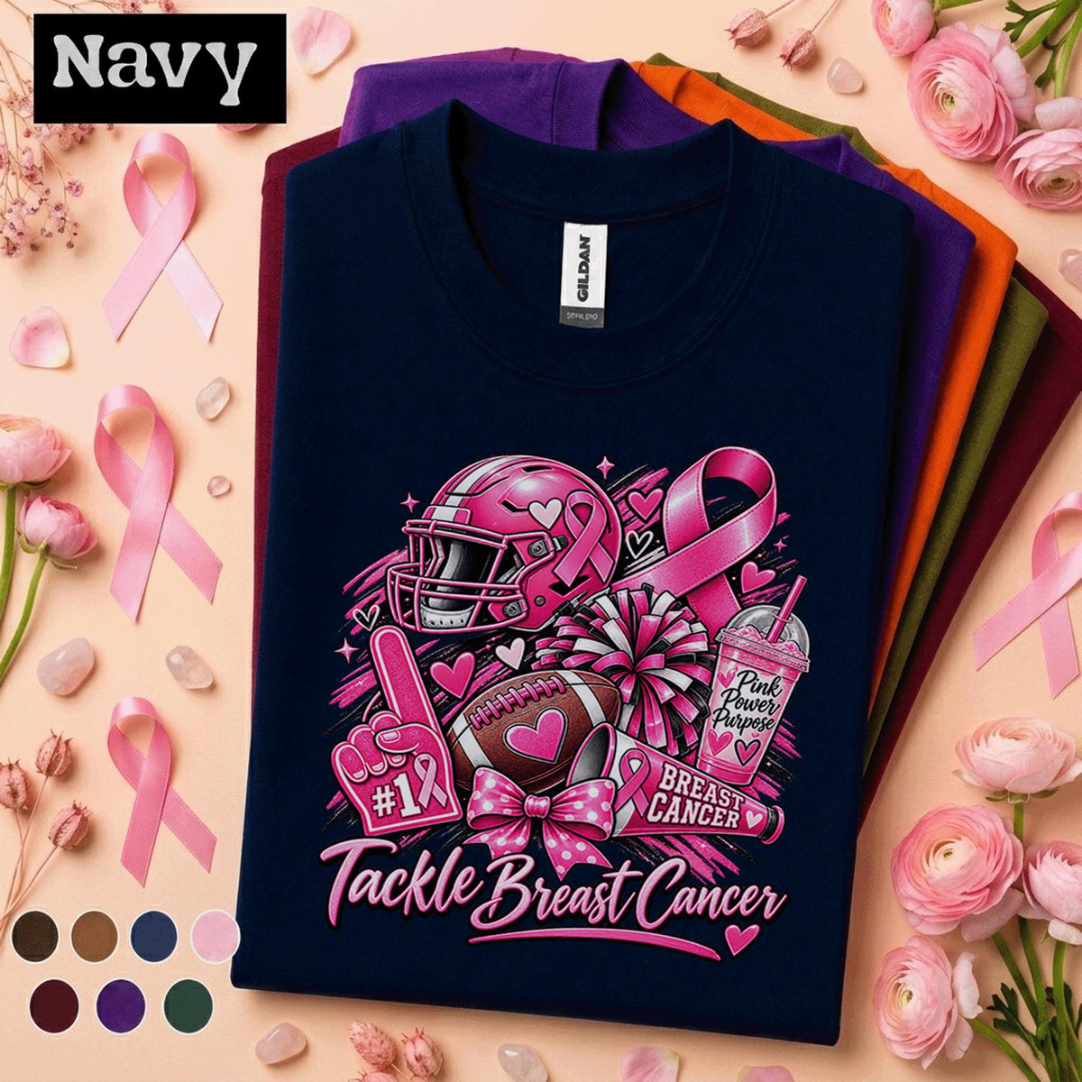 Breast Cancer Awareness Football Shirt, Tackle Breast Cancer Tee, Pink Ribbon Game Day Shirt, Football Mom Support Team Pink October Gift