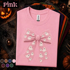 Pink Ghost Bow Halloween Shirt, Coquette Spooky Season Tee, Cute Crochet Ghost Shirt, Girly Halloween Bow Tee, Boo Gift for Women