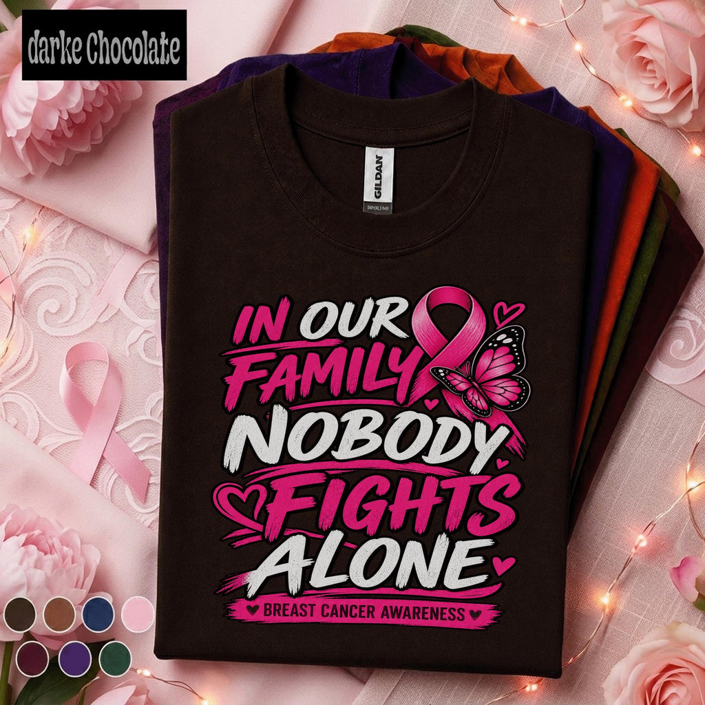 Breast Cancer Awareness Shirt, Nobody Fights Alone Family Tee, Pink Ribbon Butterfly Shirt, Support Squad Gift for Women Pink October