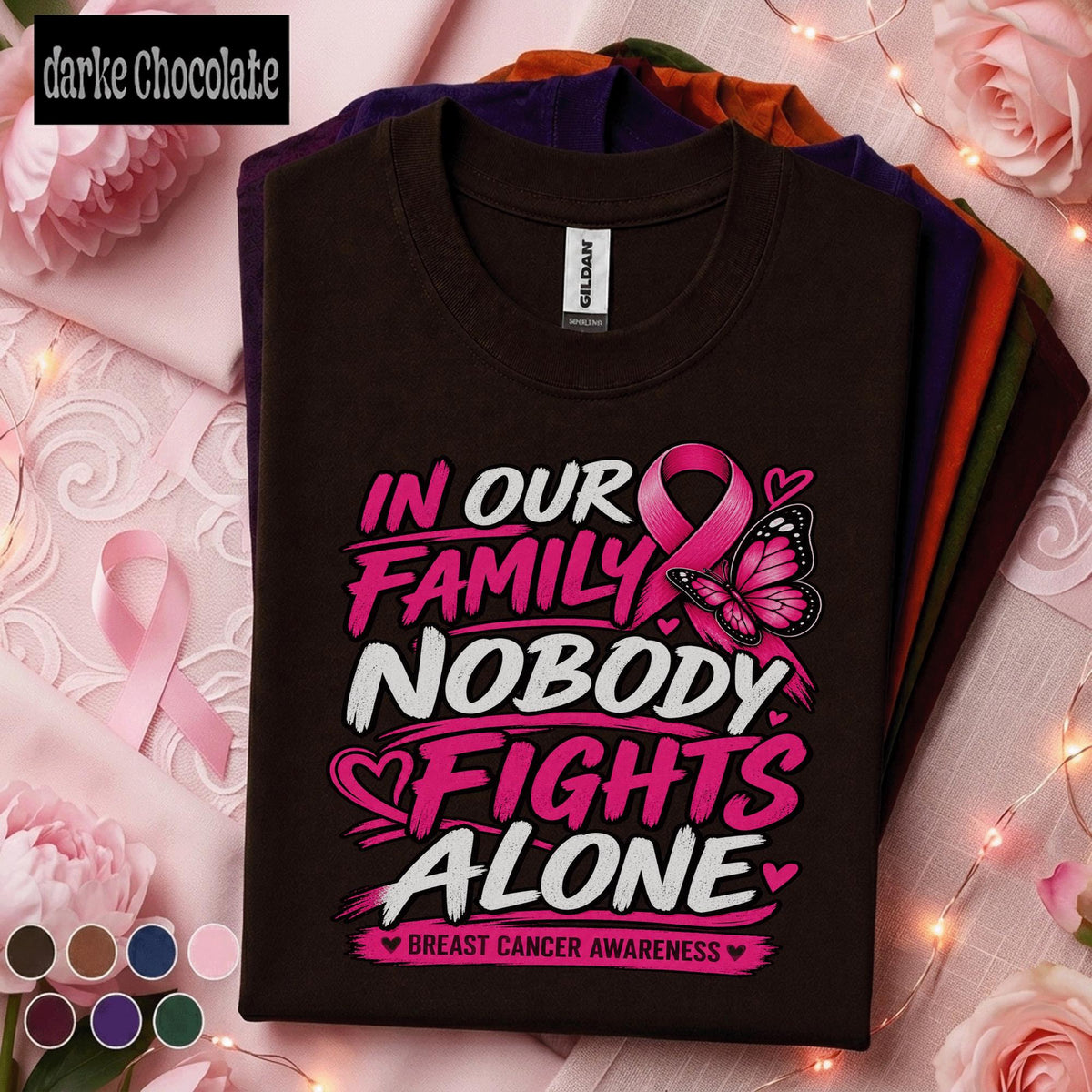 Breast Cancer Awareness Shirt, Nobody Fights Alone Family Tee, Pink Ribbon Butterfly Shirt, Support Squad Gift for Women Pink October