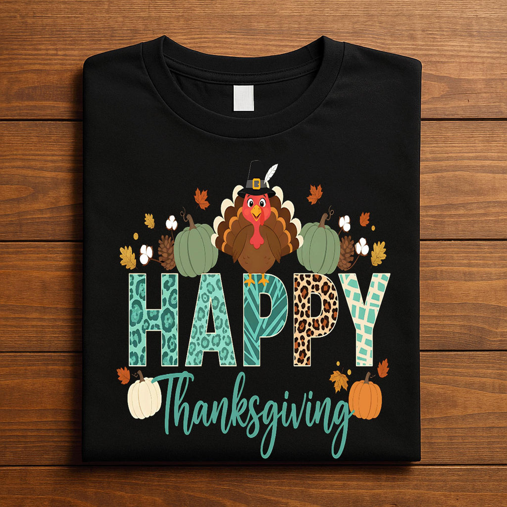 Happy Thanksgiving Shirt Autumn Pumpkin Turkey Fall Outfit Tee, Happy Thanksgiving Sweatshirt, Blessed Thankful Gift Thanksgiving Matching