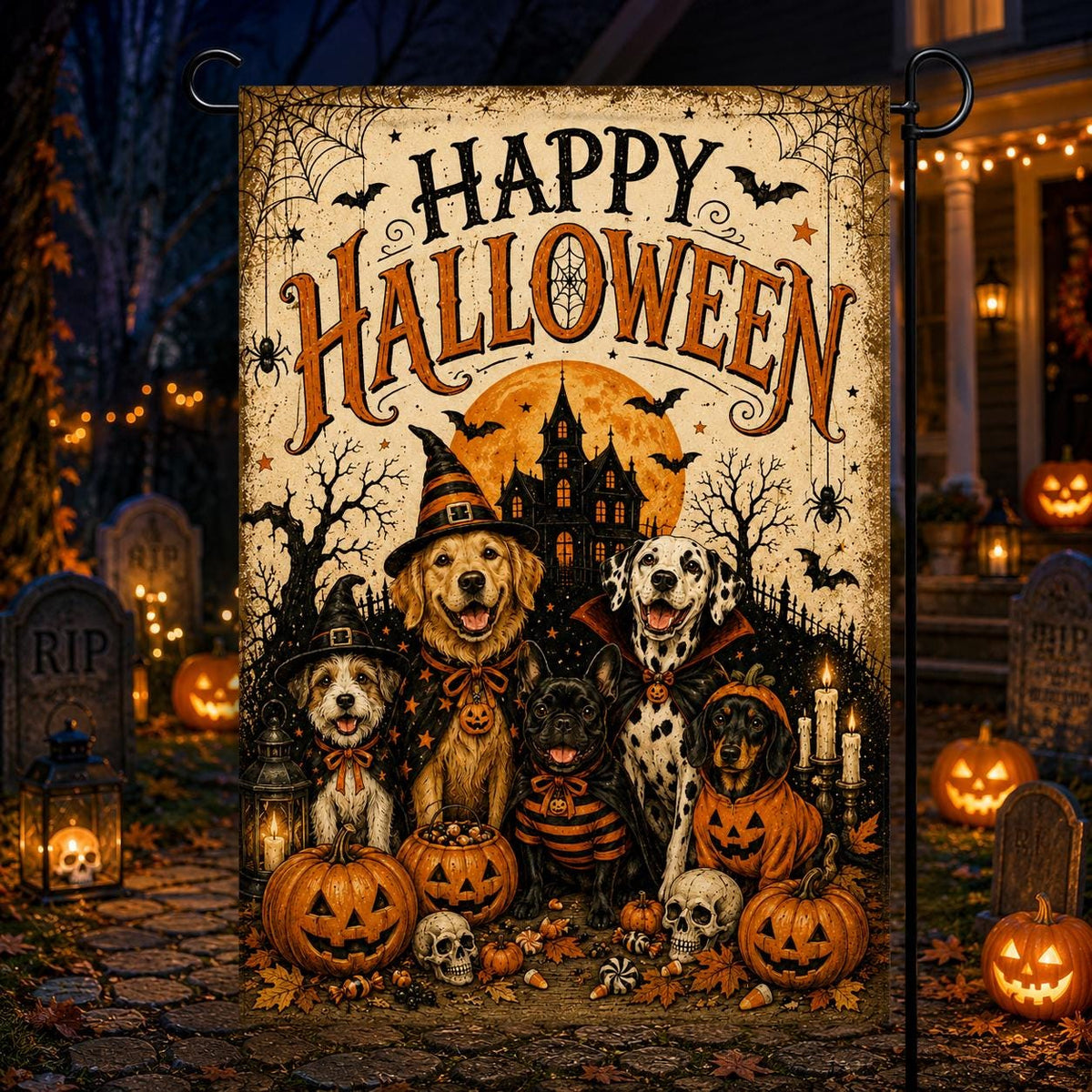 Halloween Dog Garden Flag, Happy Halloween Puppy Yard Decor