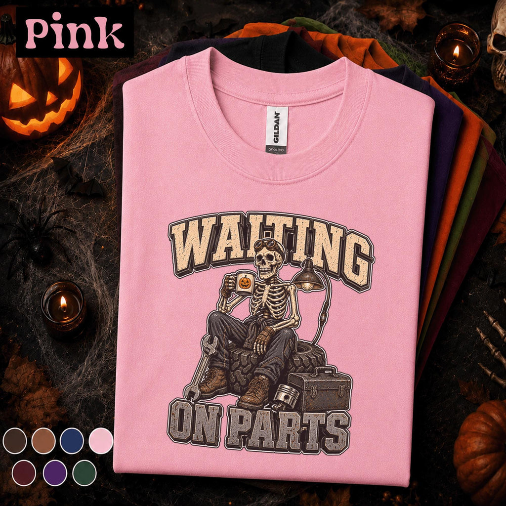 Mechanic Halloween Shirt, Waiting on Parts Tee, Funny Skeleton Mechanic Gift, Auto Repair Technician, Spooky Garage Worker T-Shirt