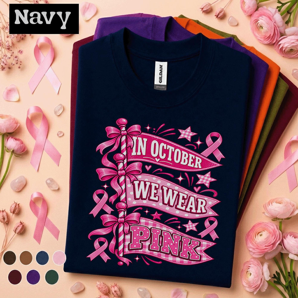 Breast Cancer Awareness Shirt, In October We Wear Pink Tee, Pink Ribbon Shirt, Pink Out October Tee, Breast Cancer Support Gift for Women