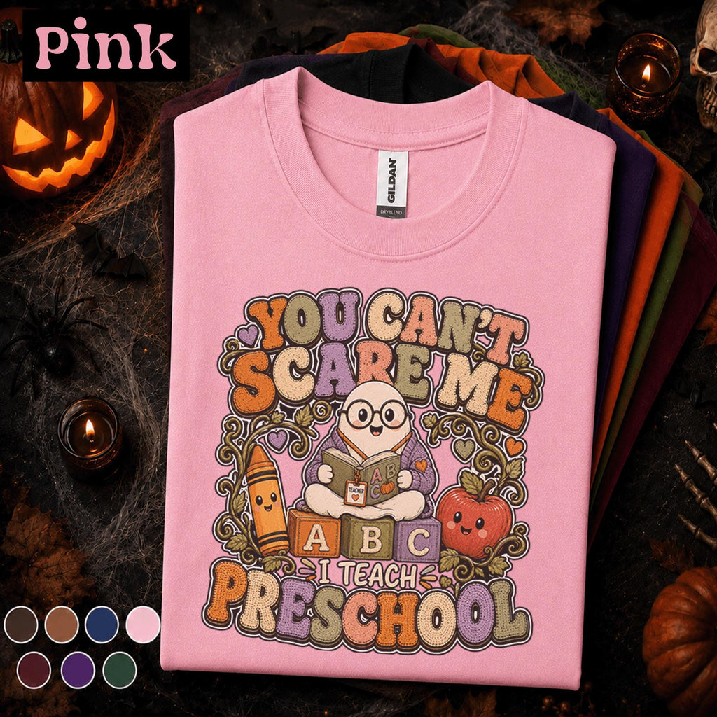 You Cant Scare Me I Teach Preschool Halloween Shirt, Funny Ghost Teacher Tee, Preschool Teacher Gift, Cute Spooky Classroom Shirt