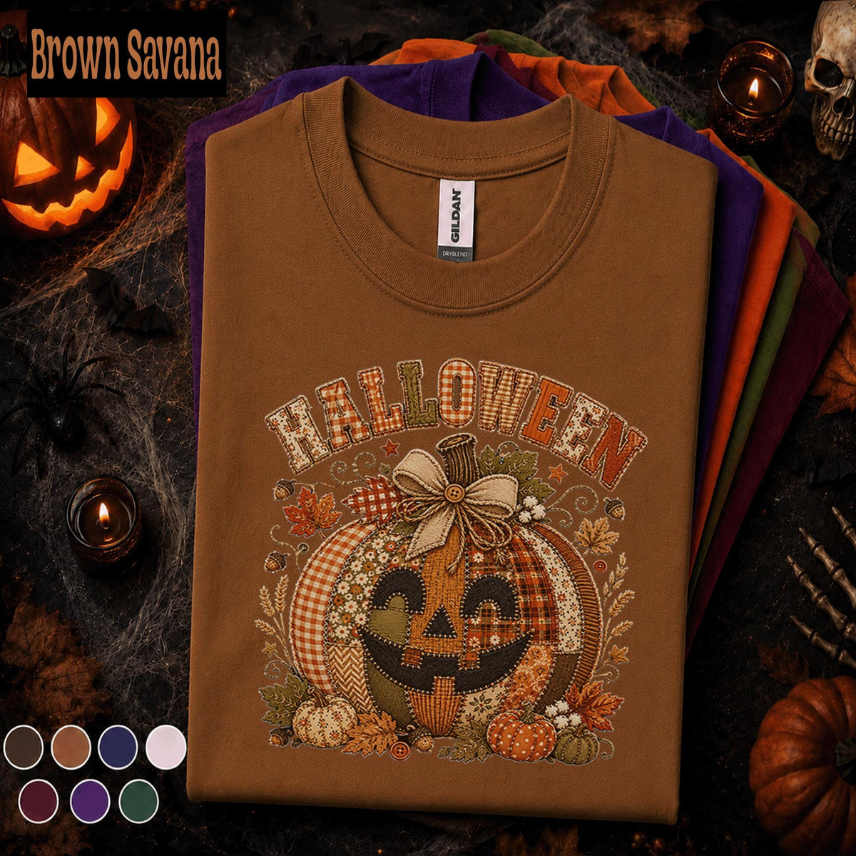 Halloween Patchwork Pumpkin Shirt, Cute Jack O Lantern Tee, Rustic Fall Shirt, Vintage Pumpkin Tee, Spooky Season Gift for Women