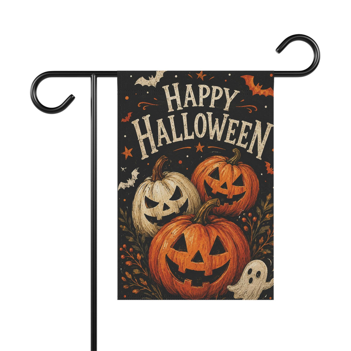 Happy Halloween Garden Flag, Pumpkin Jack O Lantern Yard Decor, Cute Ghost Spooky Flag, Vintage Orange Black Outdoor Porch Decoration