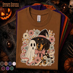 Halloween Dachshund Shirt, Ghost Dog Tee, Witchy Wiener Dog Tshirt, Spooky Floral Dog Lover Gift, Cute Halloween Pet Shirt