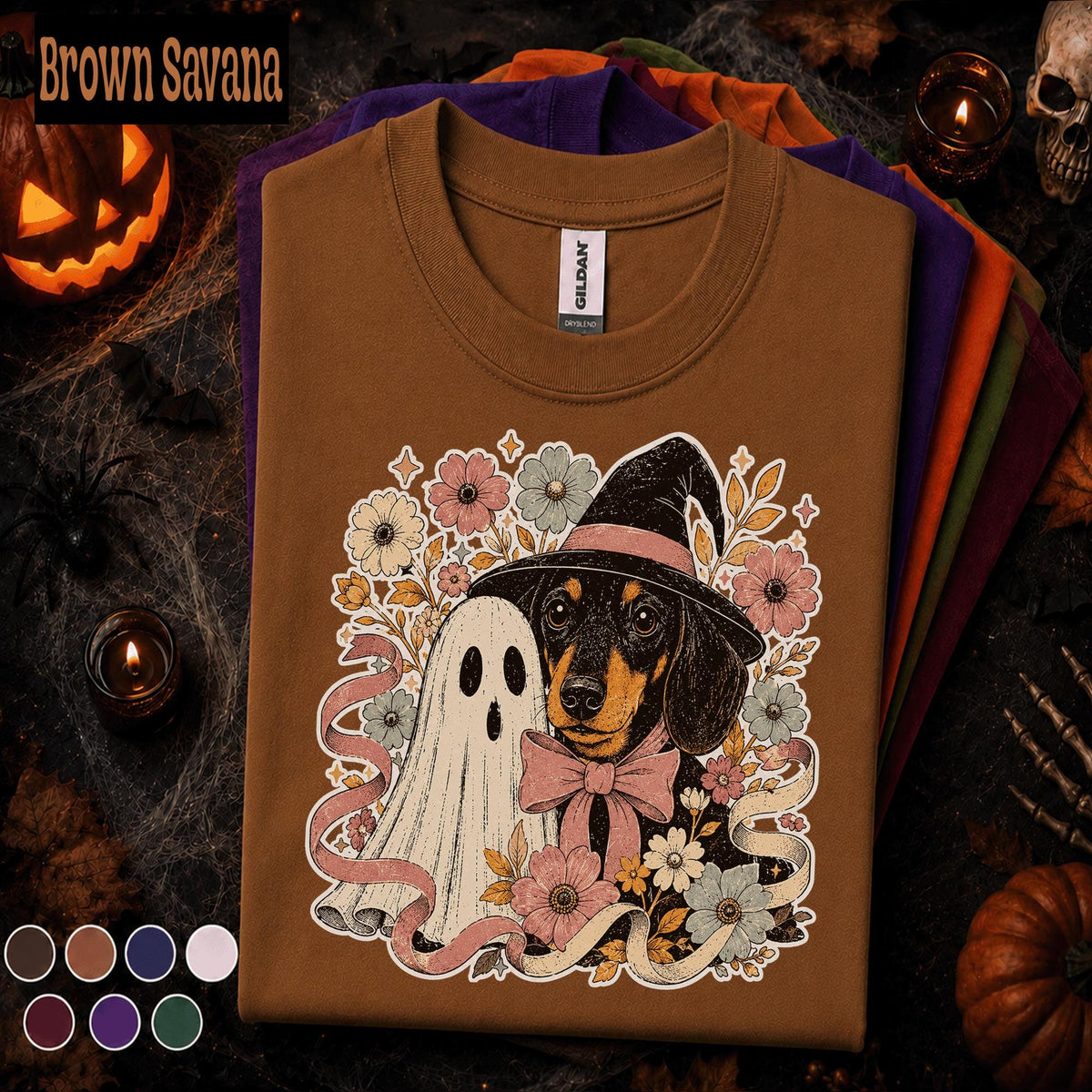 Halloween Dachshund Shirt, Ghost Dog Tee, Witchy Wiener Dog Tshirt, Spooky Floral Dog Lover Gift, Cute Halloween Pet Shirt