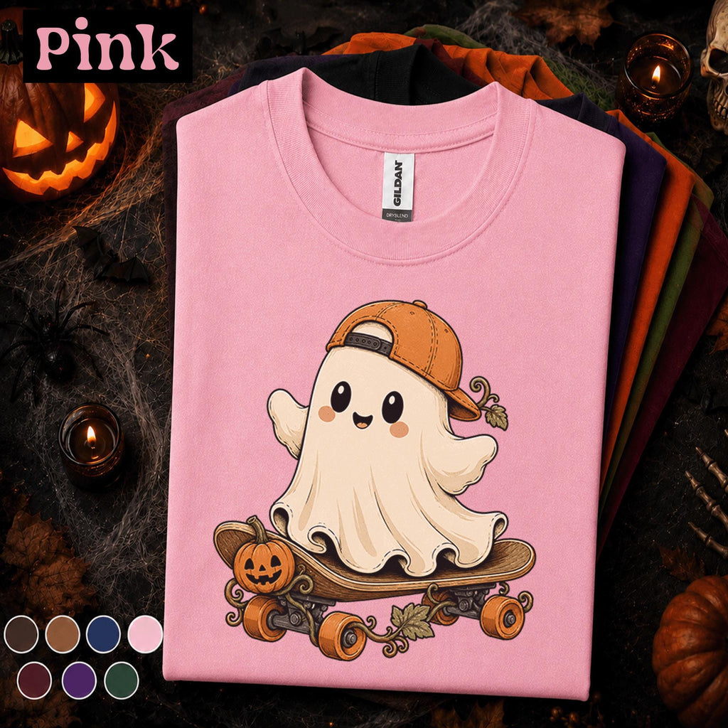 Cute Ghost Halloween Shirt, Skateboard Ghost Tee, Pumpkin Skater Shirt, Spooky Season Tee, Funny Halloween Gift for Skaters Kids Youth Boys