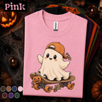 Cute Ghost Halloween Shirt, Skateboard Ghost Tee, Pumpkin Skater Shirt, Spooky Season Tee, Funny Halloween Gift for Skaters Kids Youth Boys